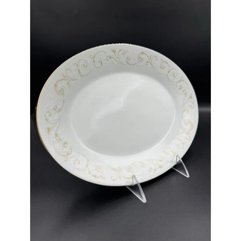 Noritake Duetto 6610 Oval Serving Platter 12” Gold Scroll Japan Vintage